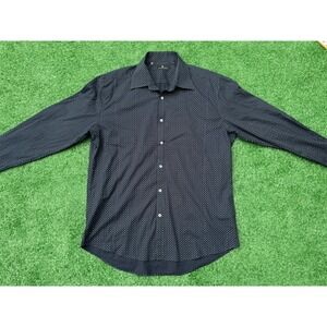 7 Diamonds Mens Navy Blue Diamond Print Long Sleeve Button Down Shirt Large